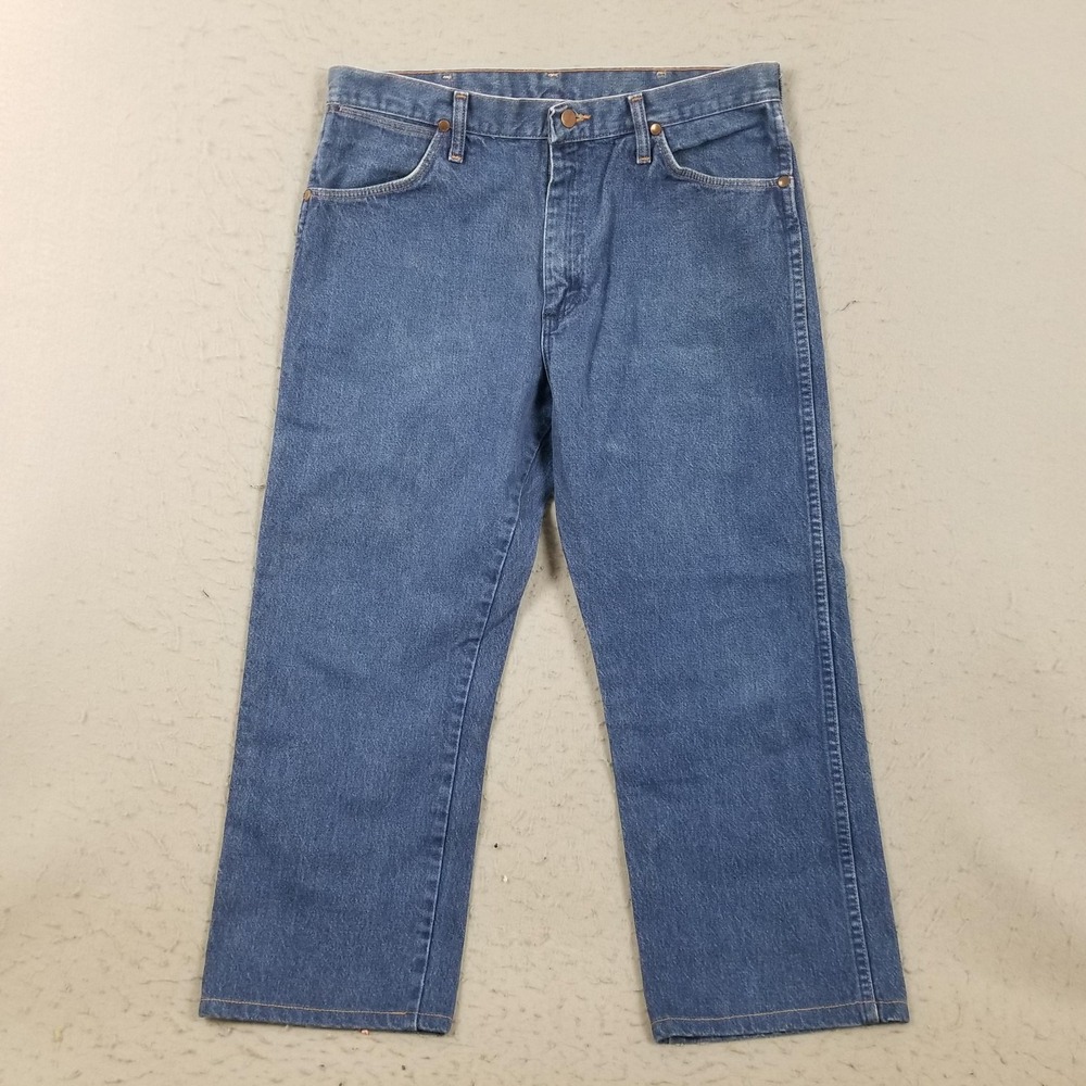 Wrangler Cowboy Cut 13MWZPW Jeans Mens 34x25 Blue Wash Straight Denim Pants